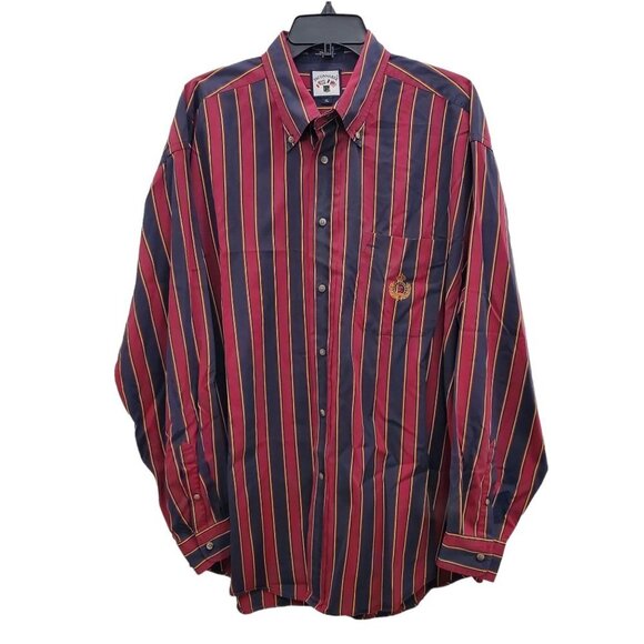 Faconnable Men's‎ Red Navy Stripe Embroidered Crest Button Up Academia Size XL - Picture 1 of 5